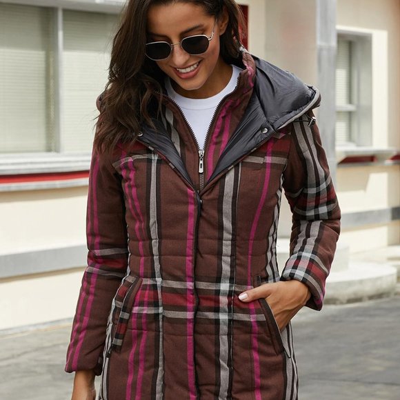Unbranded Jackets & Blazers - Brown Vintage Plaid Cotton Quilted Trench Coat